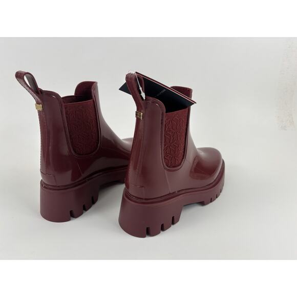 Tommy Hilfiger Women's Dipit Chelsea Rain Boots Dark Red Lug Sole Size 5 - Picture 2 of 12